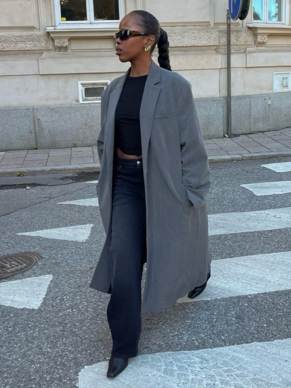 Djerf Avenue Grey Forever Coat Size L Long Blazer Oversized NWOT